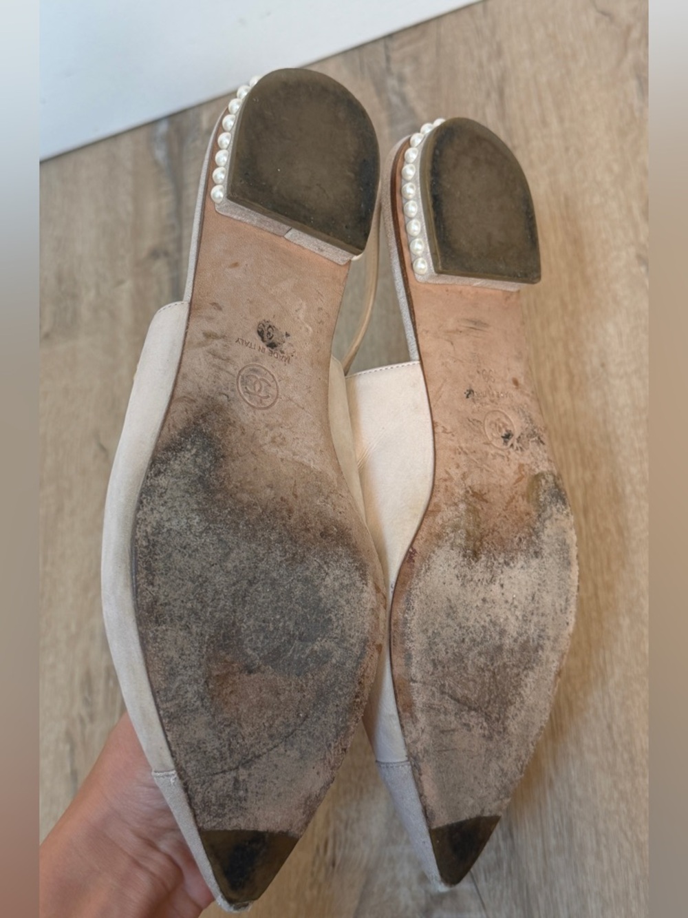Chanel Beige Pointed Toe Slingback Flats vintage sz 39 - Picture 6 of 6